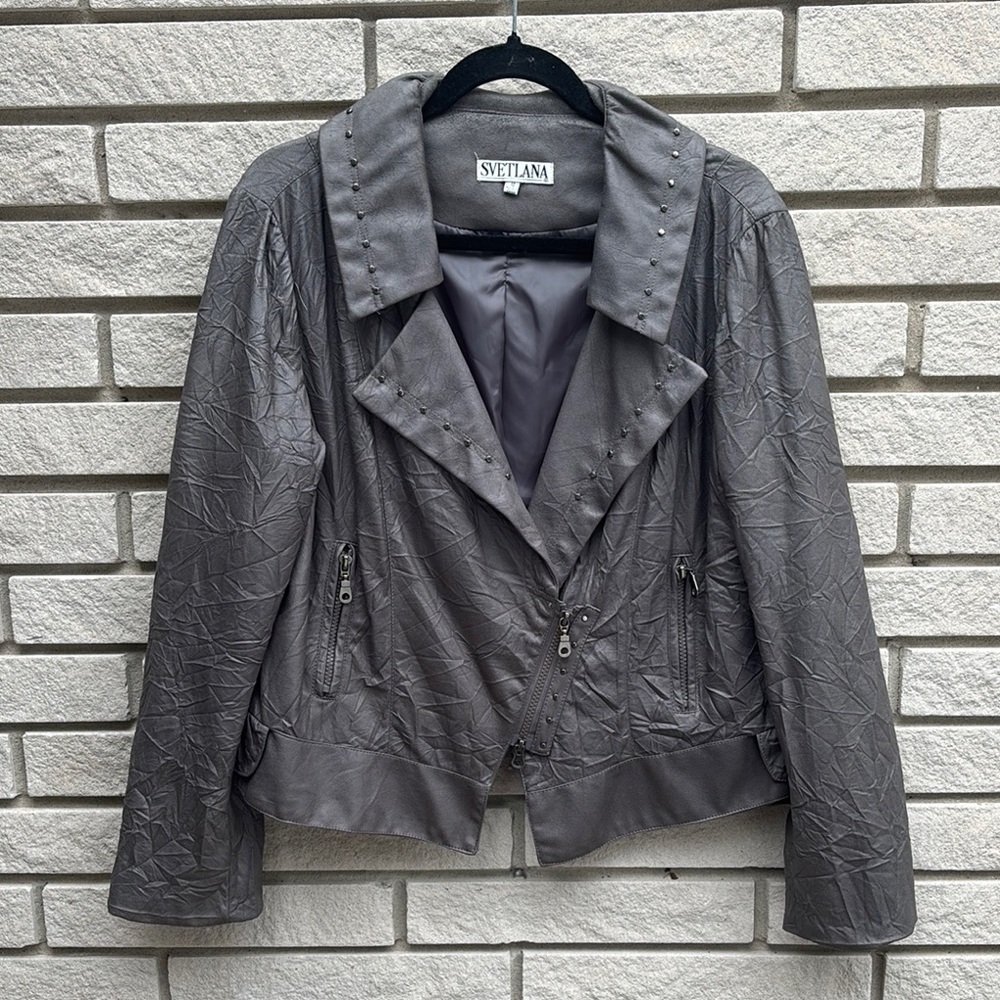 Svetlana Gray Asymmetrical Studded Jacket Sz 12